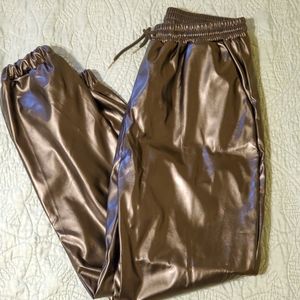 Black Leather Drawstring Joggers NEVER WORN